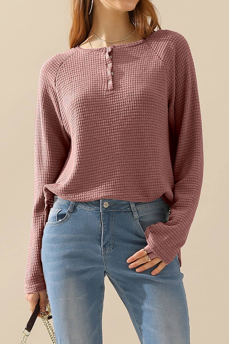 CWTTL1099_R NECK EYELET REGLAN SWEATER KNIT TOP