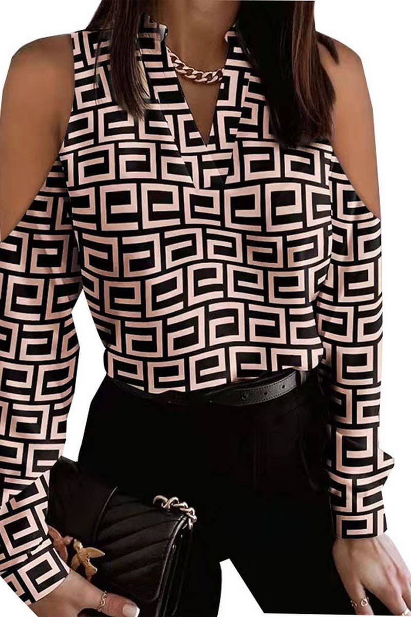 CWTTL2060_OFF-THE-SHOULDER LONG-SLEEVED PRINTED SHIRT