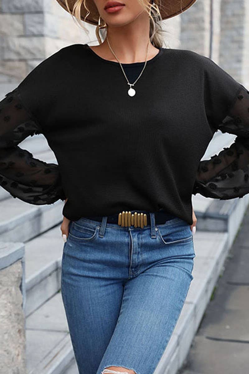 CWTTL1947_ELEGANT SOLID COLOR LACE STITCHING SWEATER