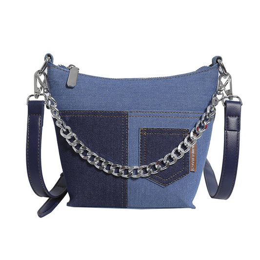 Retro patchwork denim large-capacity bag