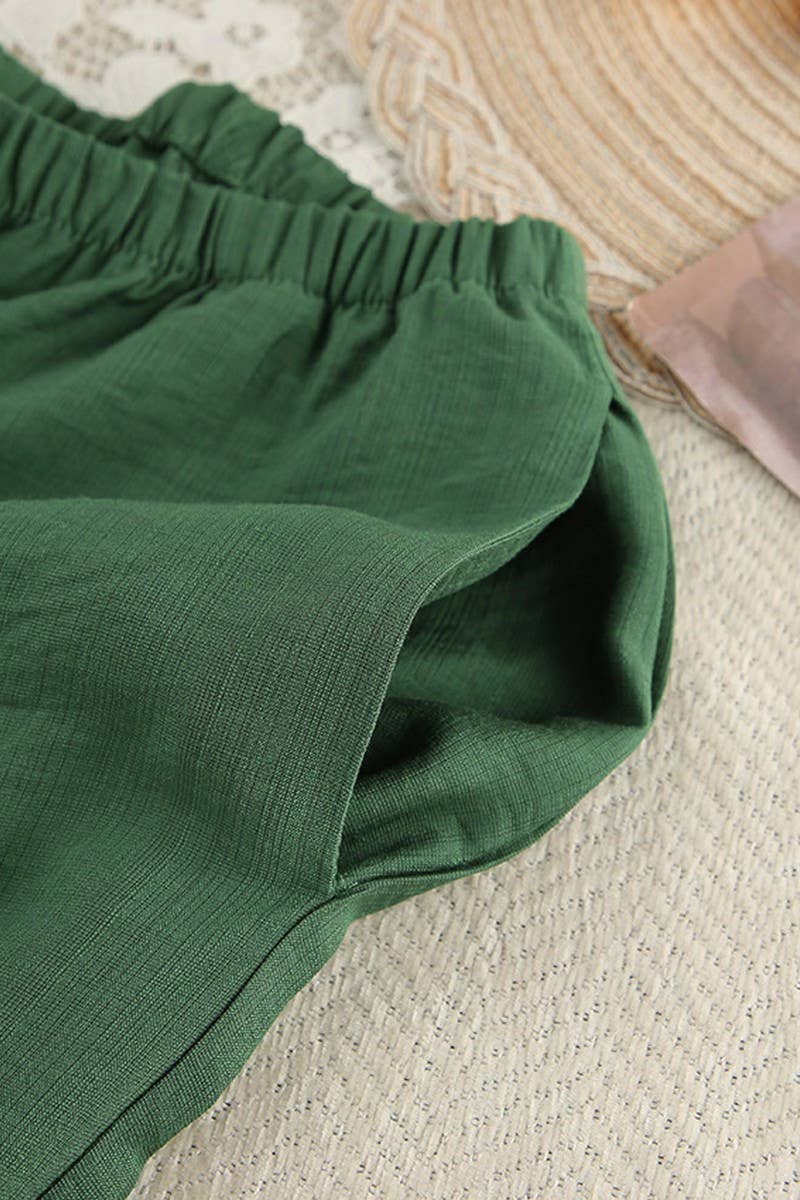 CWSPJ0215_SOLID COLOR LACE-UP NIGHTGOWN HOME WEAR TWO PIECE