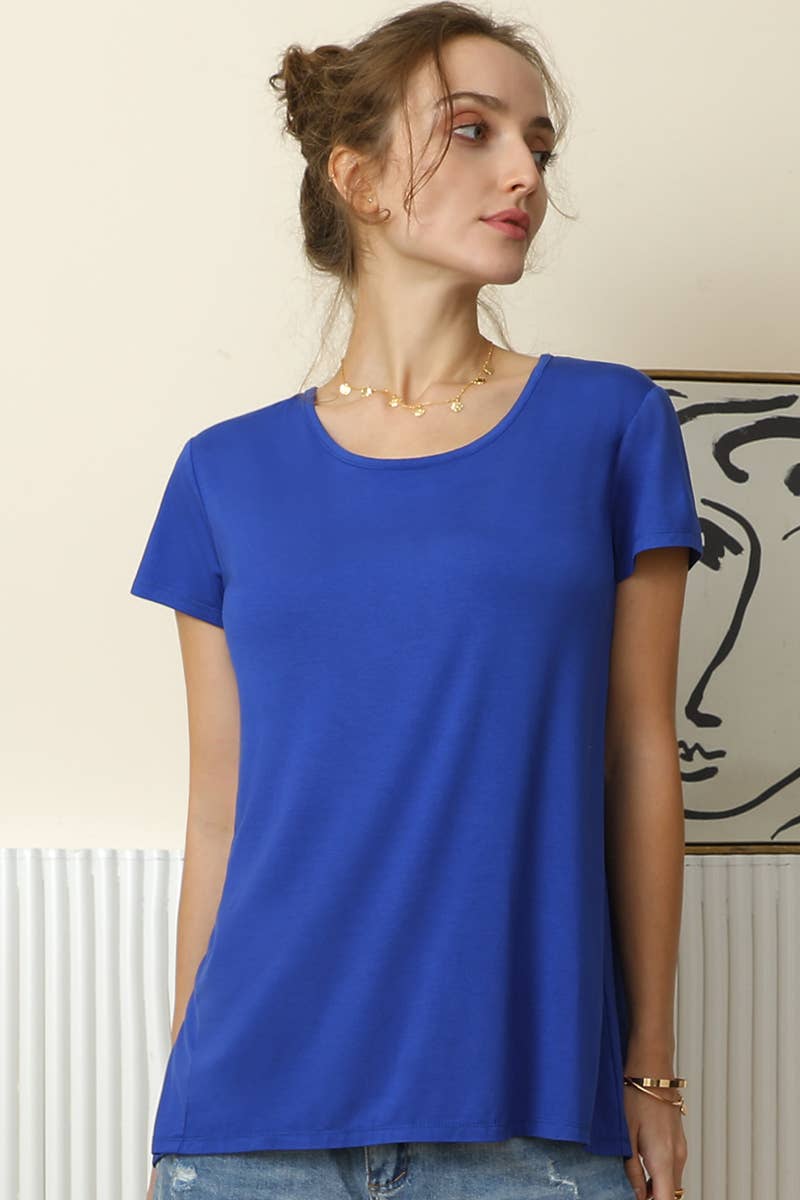 CWTTS692_ROUND NECK SOFT MODAL OPEN-BACK T SHIRT TOP
