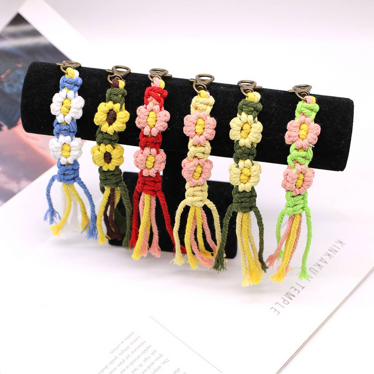 HANDMADE COTTON ROPE FLOWER WOVEN KEYCHAIN