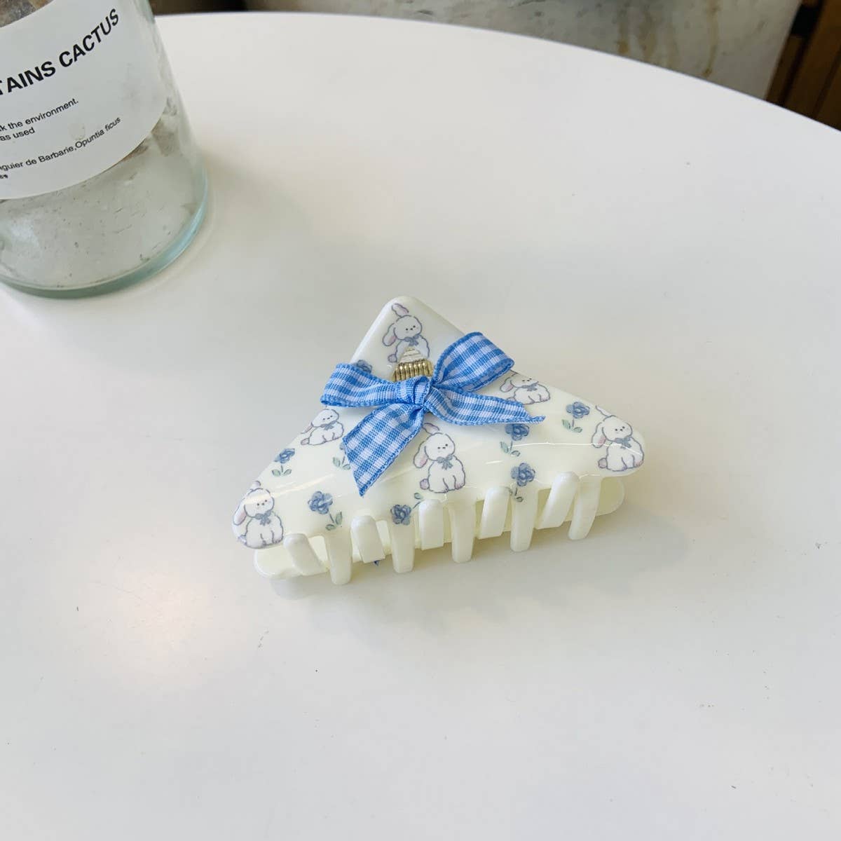 CWAHA1536_FLORAL BOW FLOWER TRIANGLE HAIR CLAW CLIP