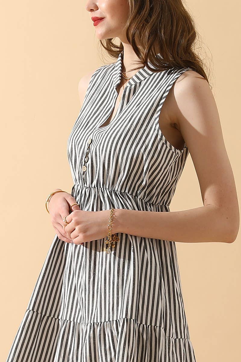 CWDMD821_STRIPE SLEEVELESS SHIRT COLLAR CANCAN DRESS