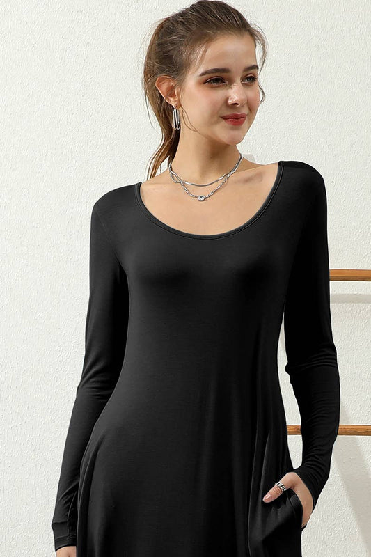 CWDMD799-P_R NECK LOOSE FIT MAXI DRESS WITH SIDE POCKETS