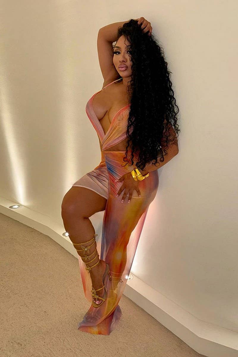 CWDMD6431_SEXY HOT GIRL HALTER NECK BACKLESS LACE-UP DRESS