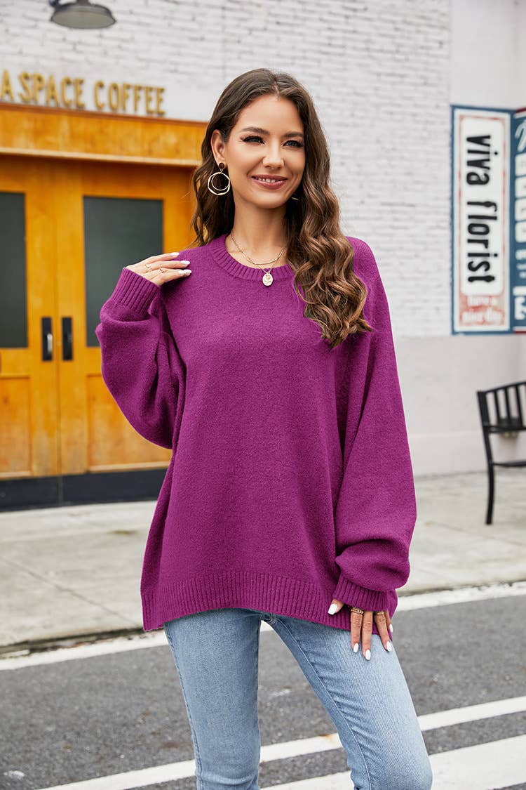 CREW-NECK LONG-SLEEVED DESIGN KNIT SWEATER