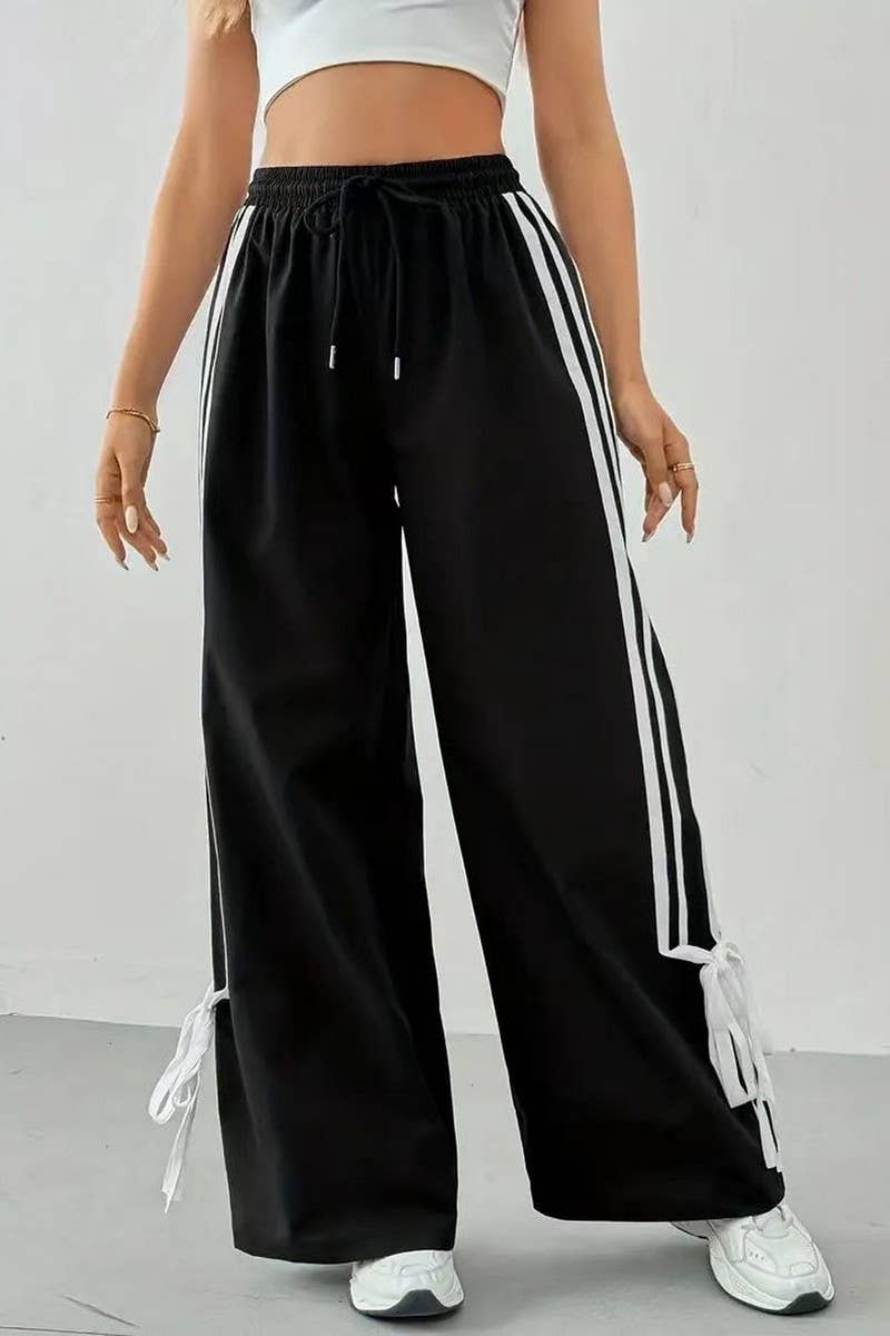 CWBLP2090_COLORBLOCK ELASTIC WAIST WIDE LEG PANTS
