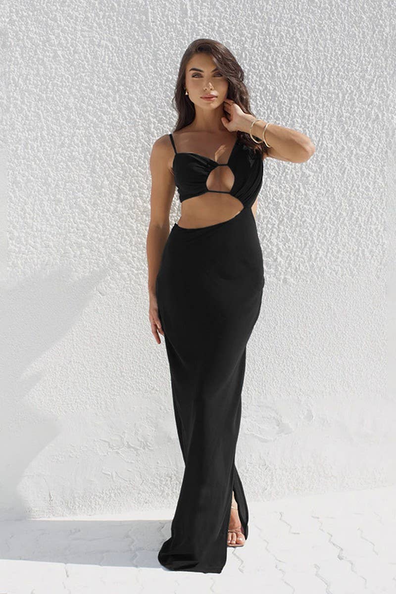 CWDMD5085_ASYMMETRICAL CUTOUT BODYCON MIDI DRESS