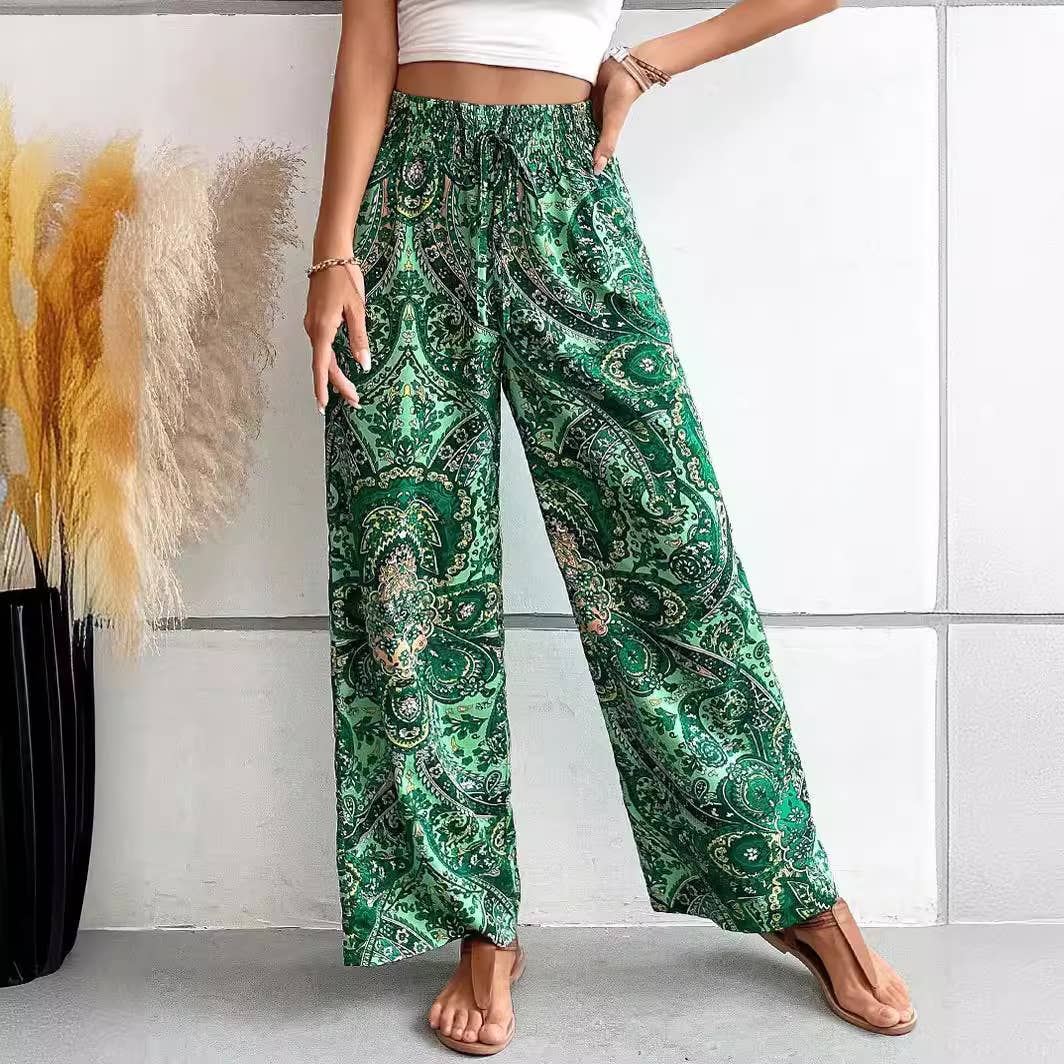 ALL-IN-ONE PRINTED ELASTIC-WAISTED WIDE-LEG PANTS
