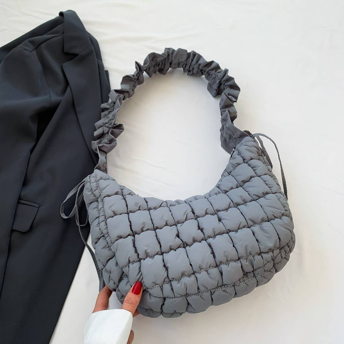 Ruffle Cloud Bag Trendy Puffy Shoulder_CUAB00523