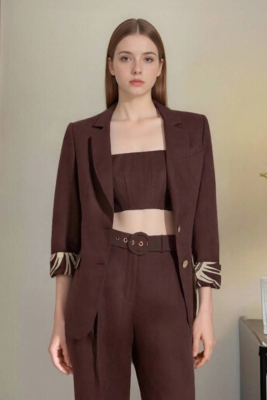 CWSTB2119_TAILORED BELTED BLAZER & PANTS OFFICE SET