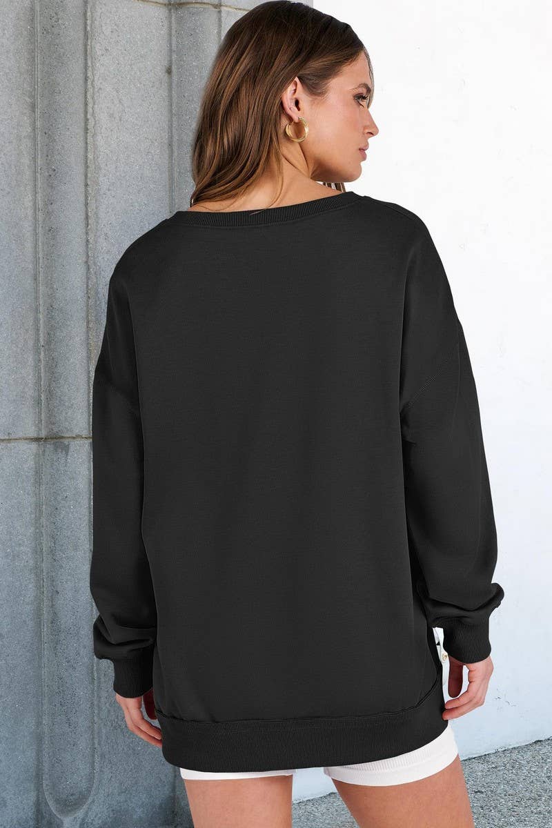 CWTBLL00830_COLORFUL STRIPE V NECK LOOSE SWEATSHIRT