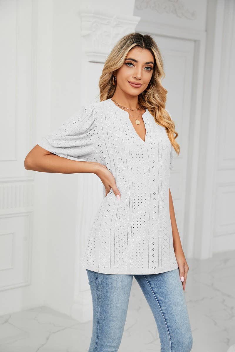 CWTSTS0358_V-Neck Short Sleeve Knit Top
