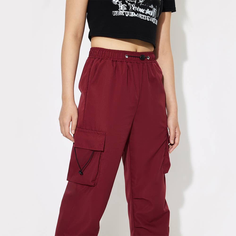 ELASTIC HIGH-WAISTED ENCORE RED CASUAL OVERALLS