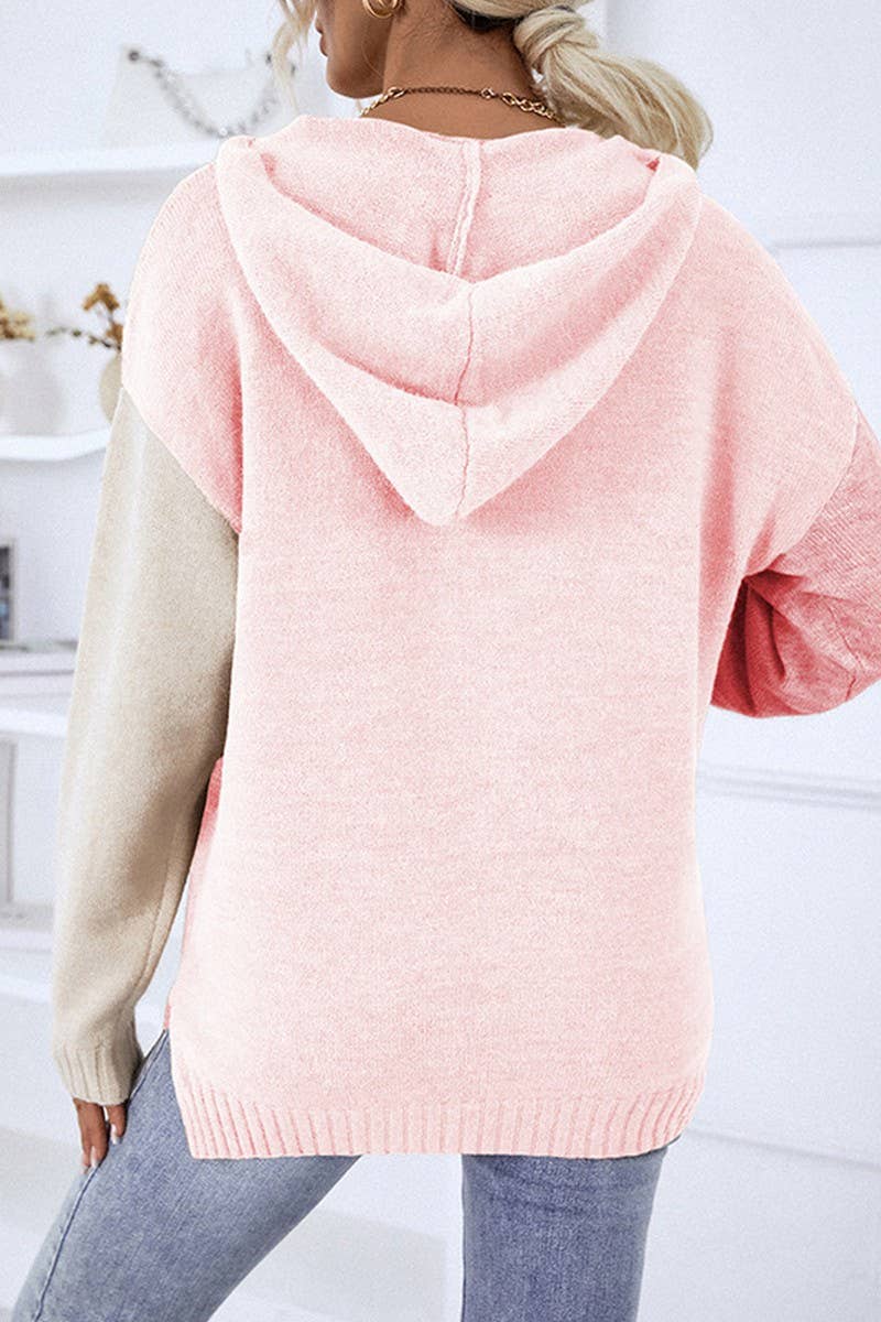 CWOSWL2944_CONTRAST COLOR HOODED KNITTED PULLOVER