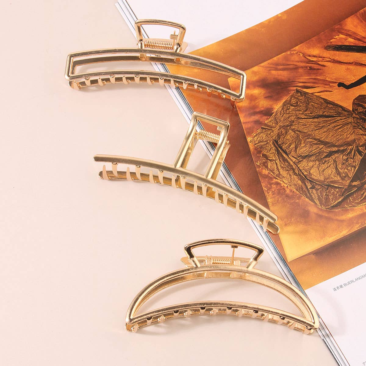 6-Pack Gold Tone Metal Hair Claws, Strong Hold_CWABE0199