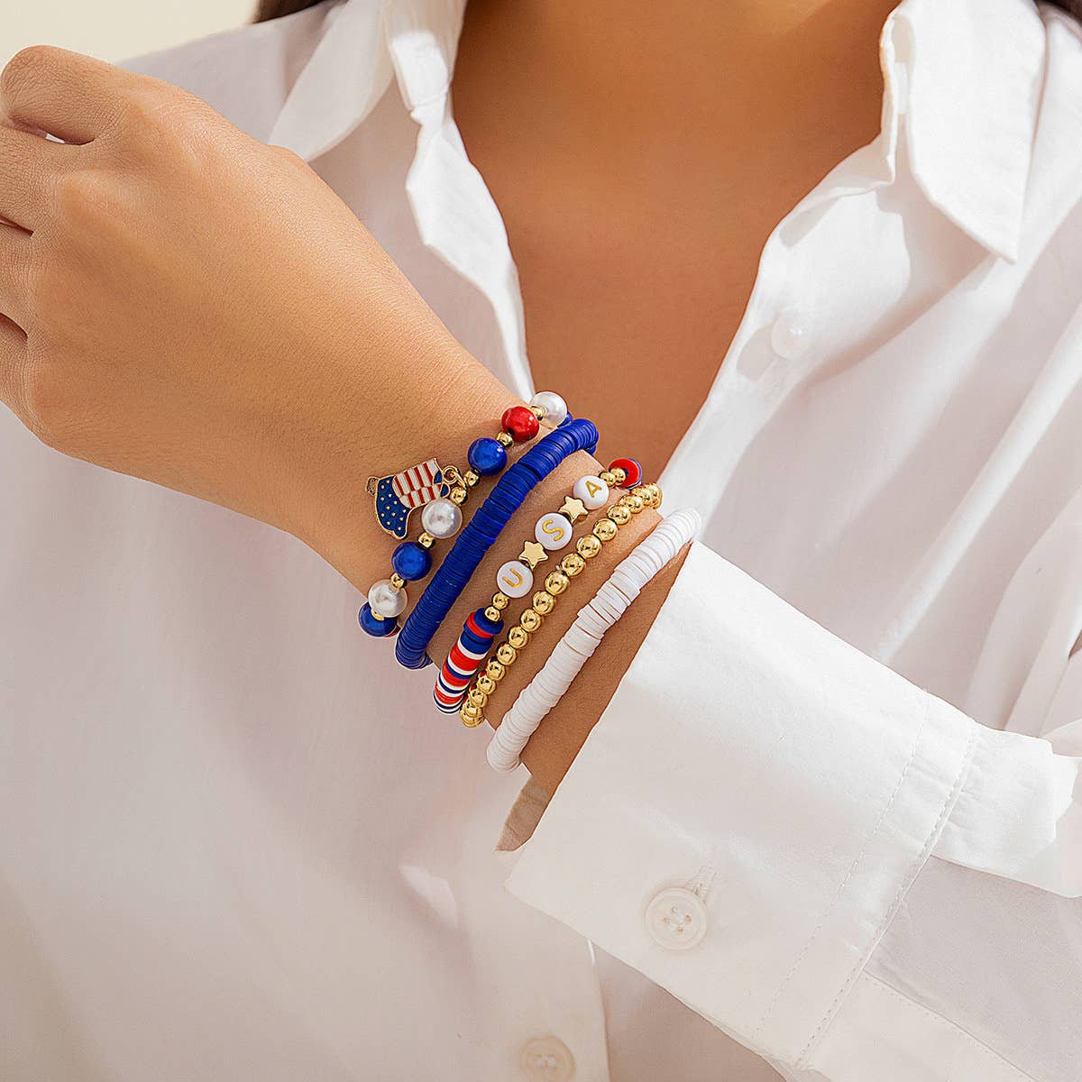 NEW FLAG CONTRAST COLOR BEADED BRACELET