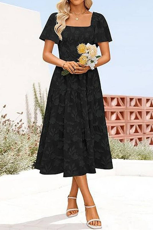 CWDMD6367_SQUARE NECK BOHEMIAN FLORAL MIDI DRESS