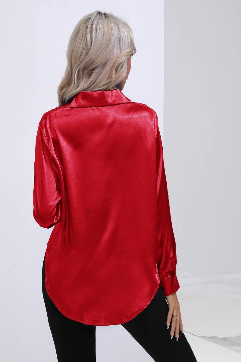 CWTBLL0690_Button Down Silky Satin Long Sleeve Top