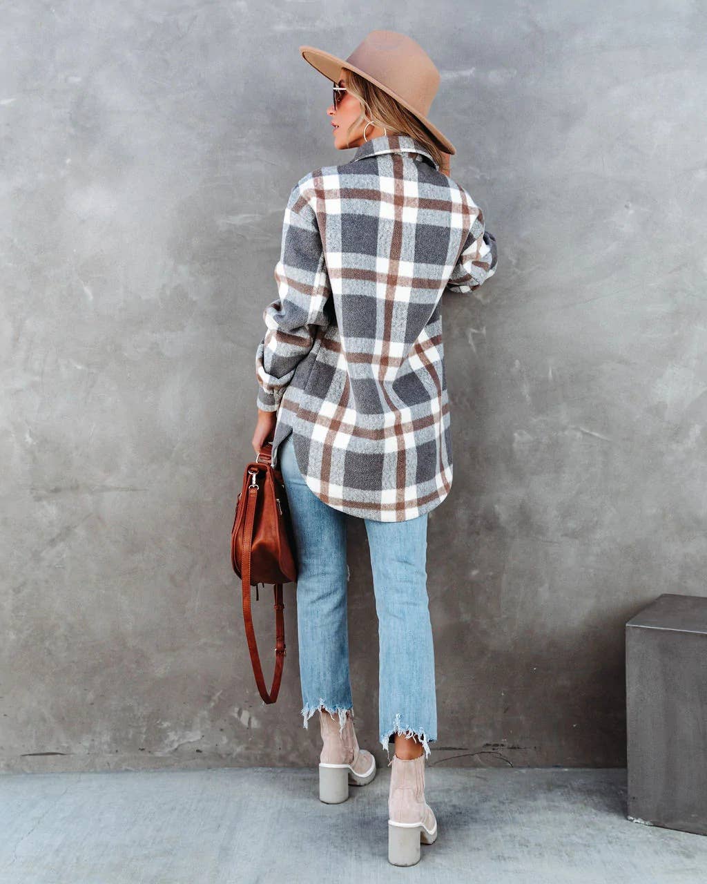 Checkered brushed lapel jacket