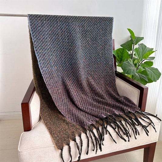 Geometric Colorblock Gradient Scarf with Tassel
