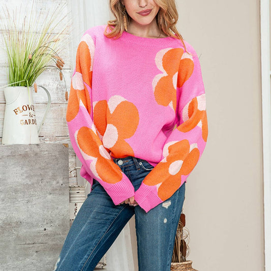 Crew-neck printed pullover sweater