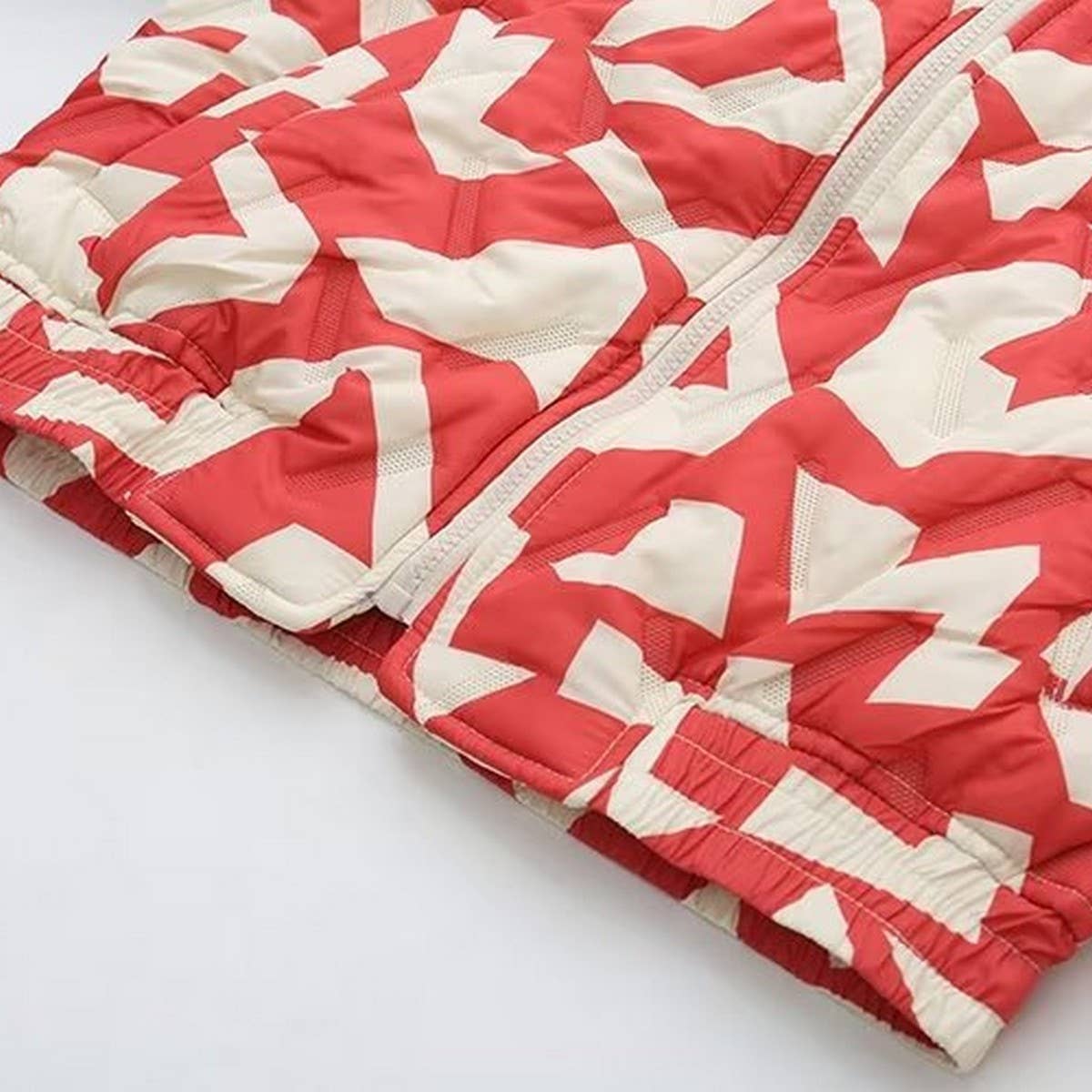 COLORBLOCK PRINT ZIP-UP QUILTED JACKET