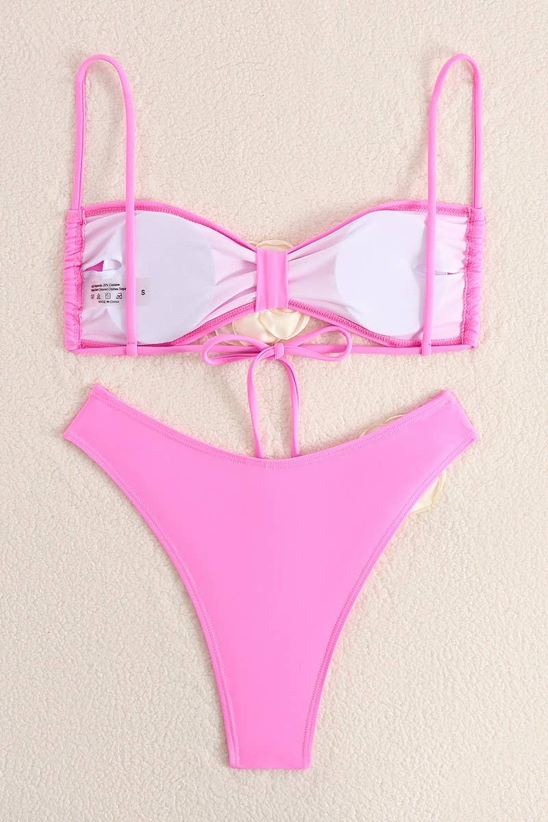 CWMW0876_SOLID COLOR 3D FLOWER SPLIT BIKINI SWIMSUIT