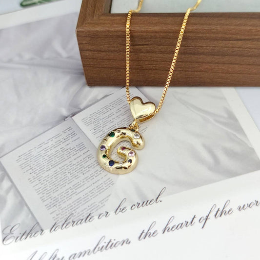 Colorful Zirconia Heart Letter Pendant Necklace