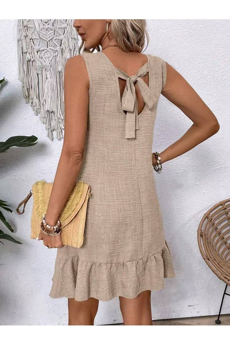 CWDMD01243_2025 SPRING SUMMER WOMEN TIE STRAP RUFFLE DRESS