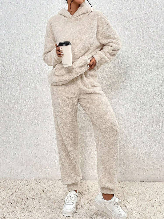 FLEECE HOODED LONG-SLEEVED PANTS SOLID COLOR SUIT