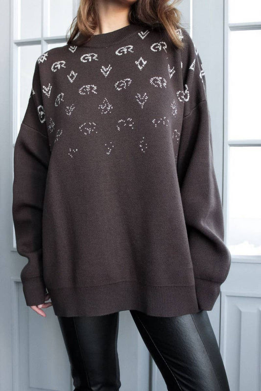CWOSWL6798_GEOMETRIC LOOSE LONG-SLEEVED KNITTED SWEATER