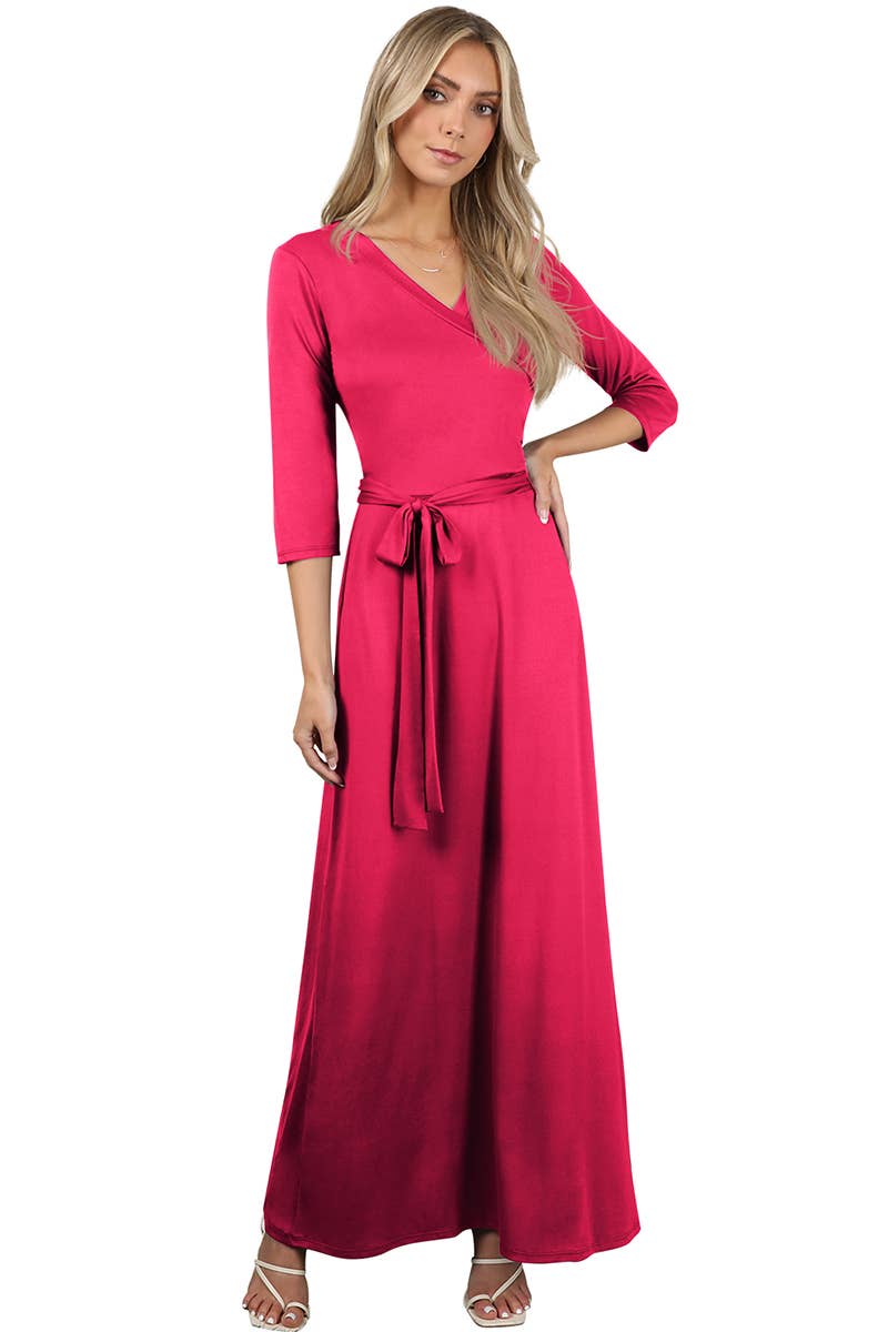 AWDMD283_3/4 Sleeve Knit Long Dress