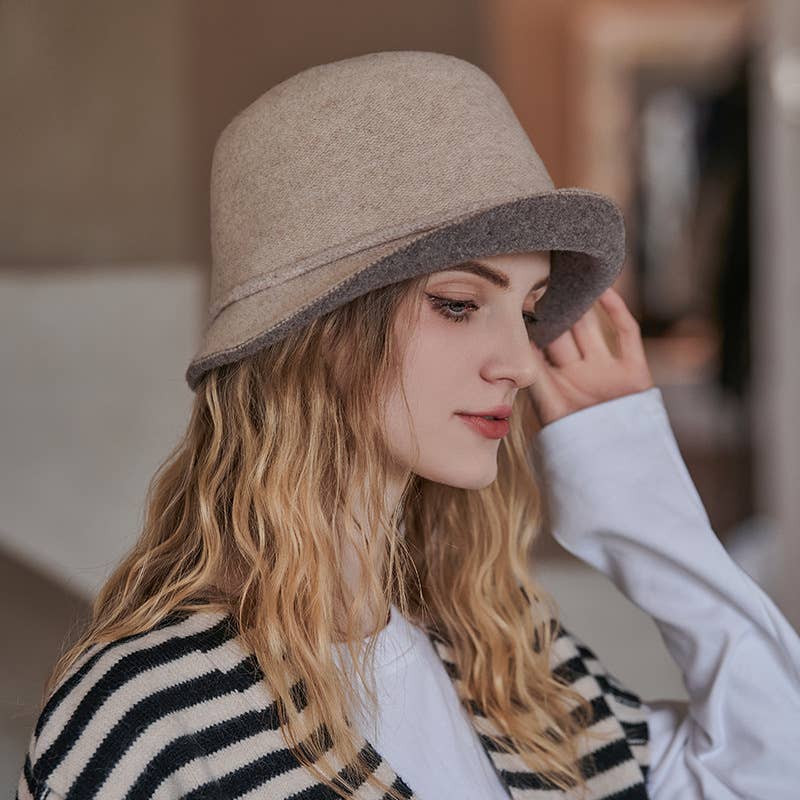 WOMEN FASHION WARM CURLING FELT HAT BUCKET HAT_CWAH0605