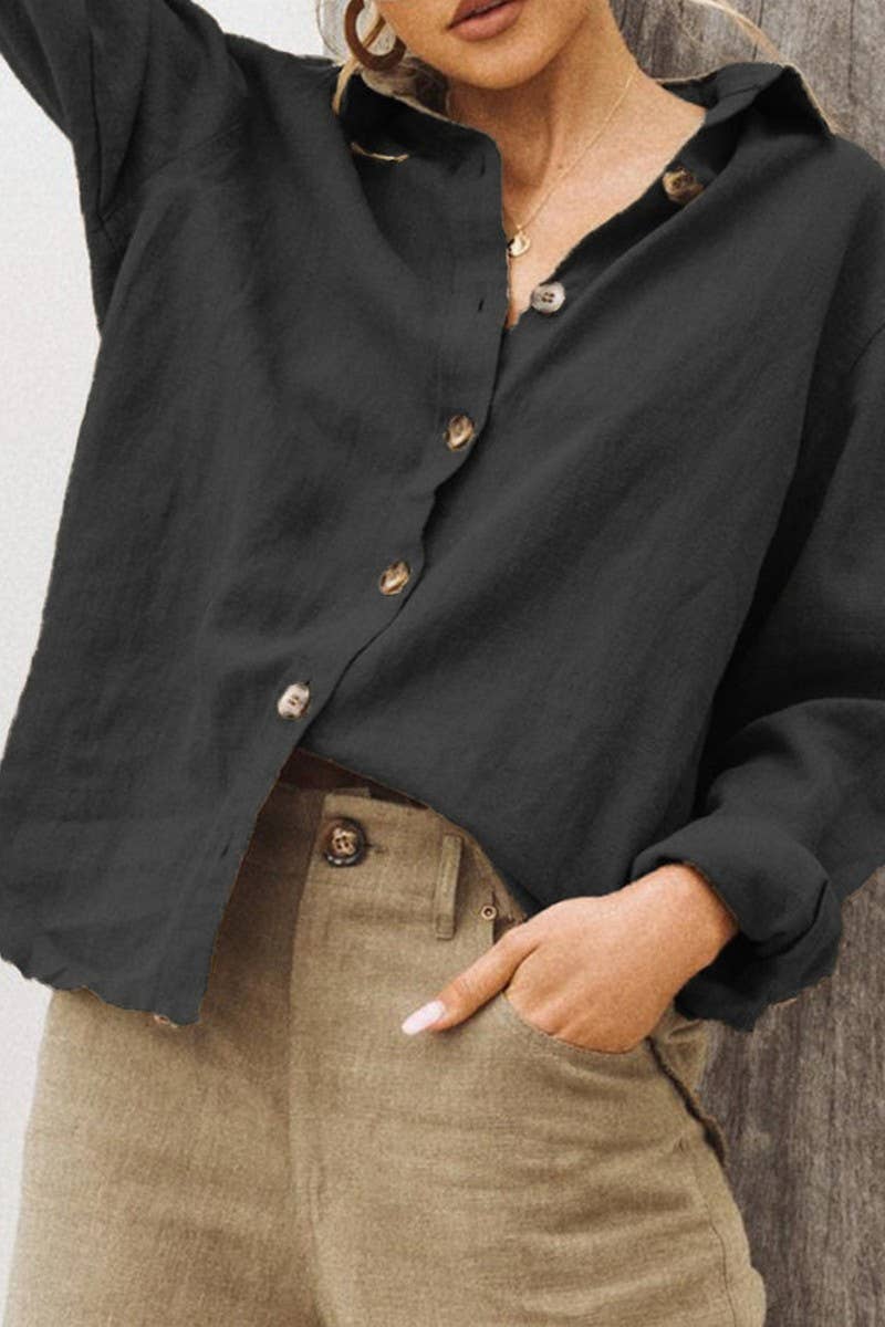 CWTTL01006_FASHION LAPEL LONG-SLEEVED LOOSE SHIRT