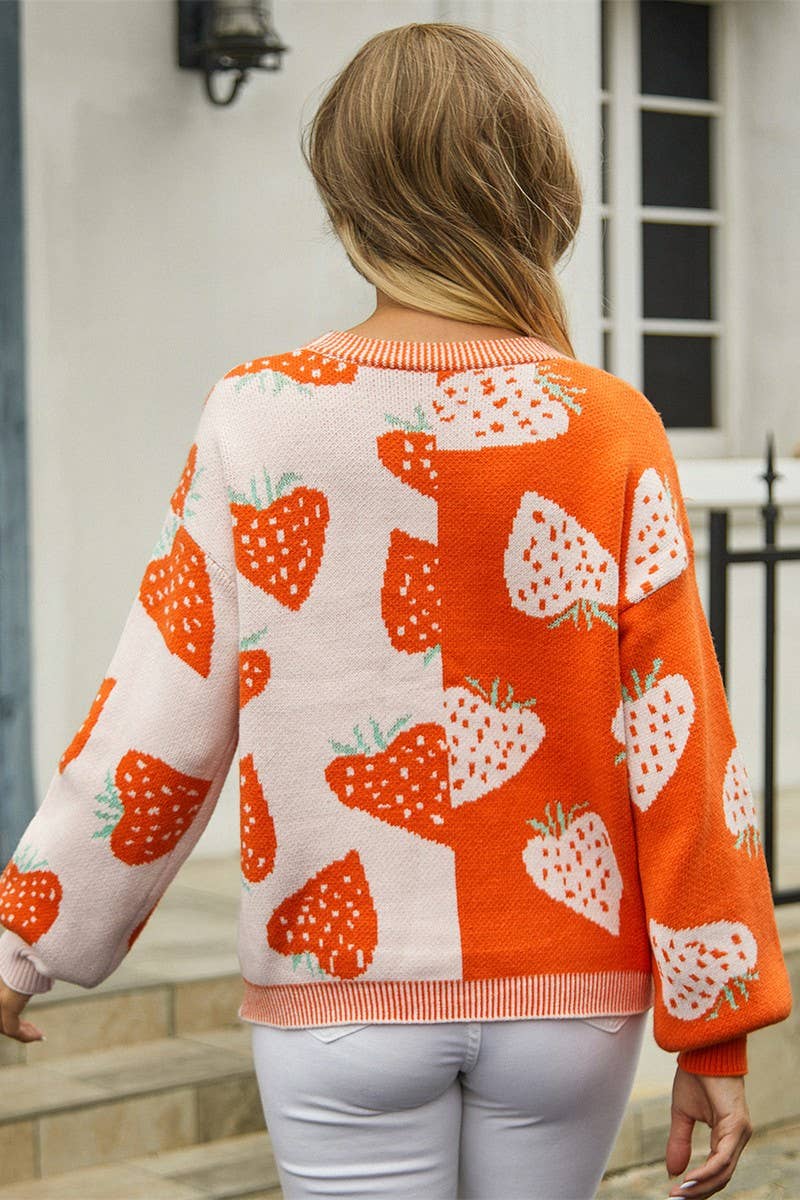 CWOCAL0932_V-NECK BUTTONED STRAWBERRY CARDIGAN KNITTED