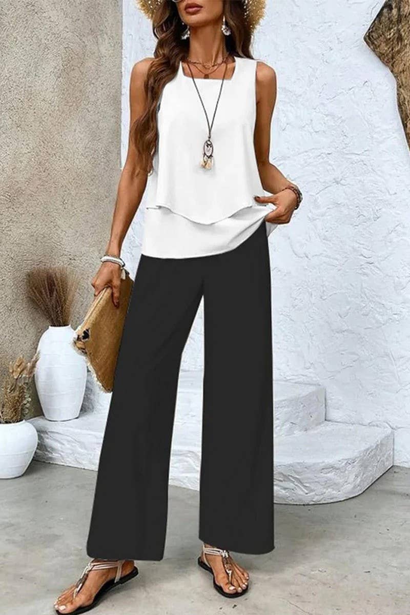 CWSS01313_SLEEVELESS DOUBLE-LAYER VEST AND PANTS SET