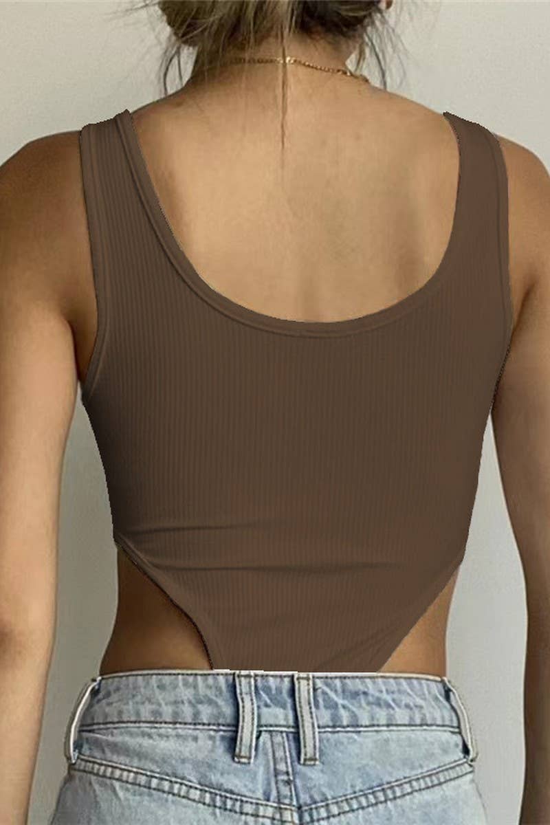 CWSBSSL0119_COTTON U-NECK VEST HIGH SLIT BODYSUIT