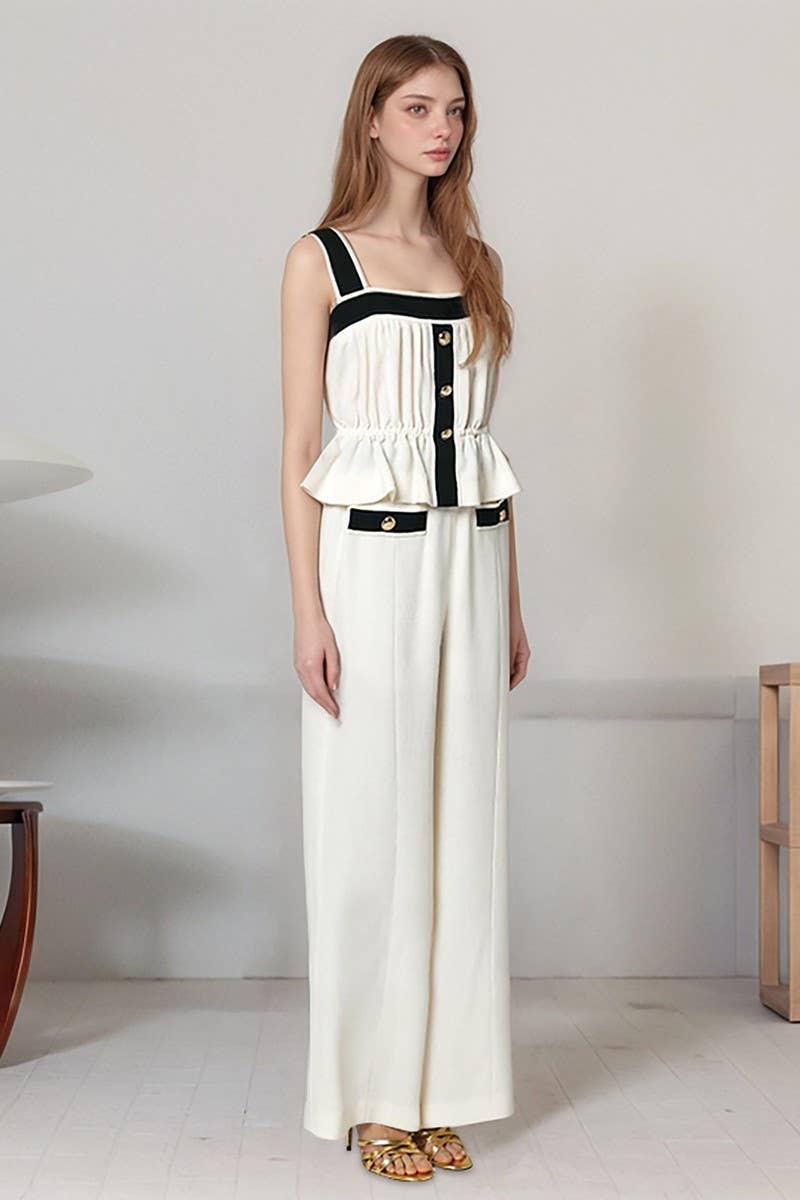 CWSTB2153_SQUARE NECK TANK & CONTRAST PANTS SET