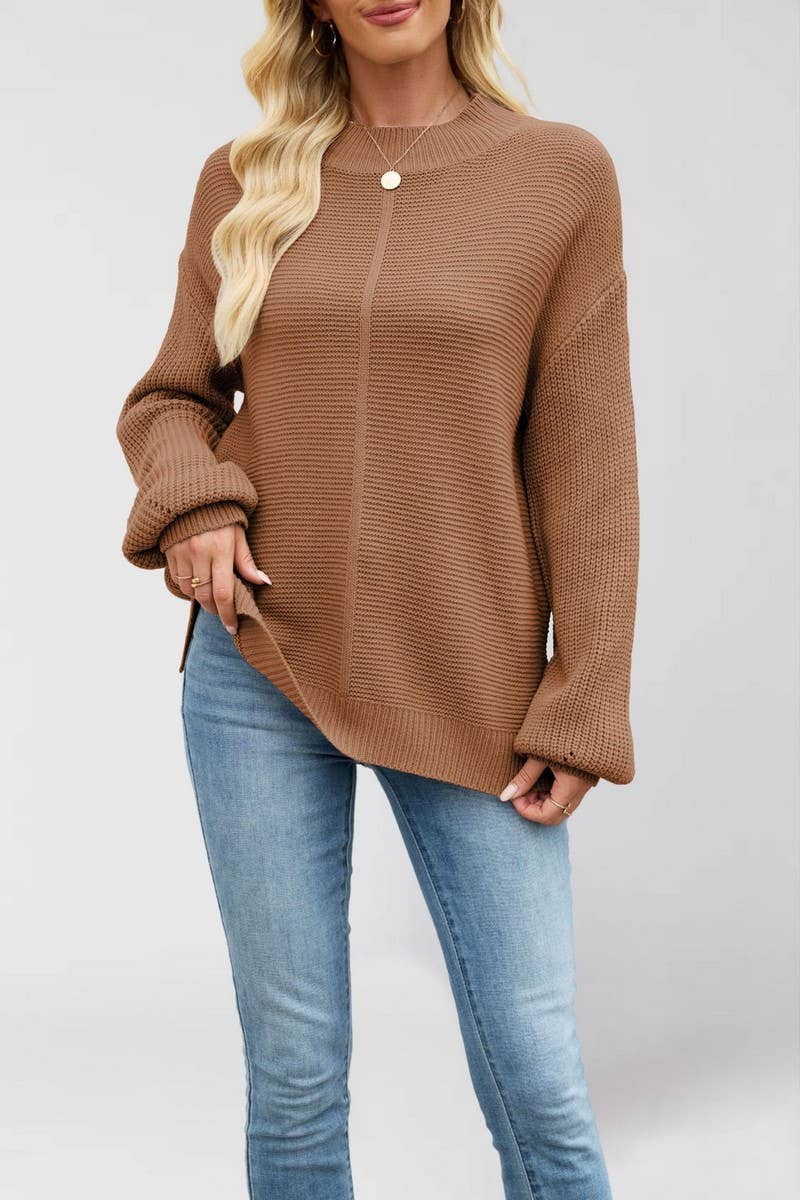 CWOSWL7022_SOLID COLOR HALF TURTLENECK PULLOVER SWEATER
