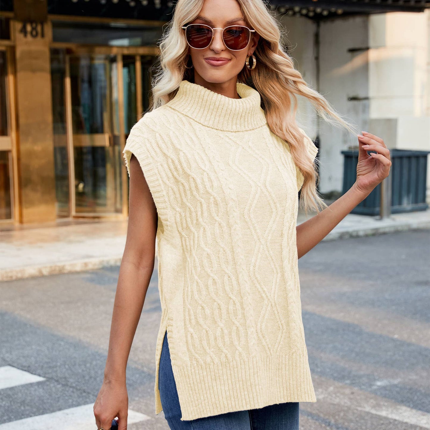 CASUAL TURTLENECK SOLID COLOR TREND WAISTCOAT