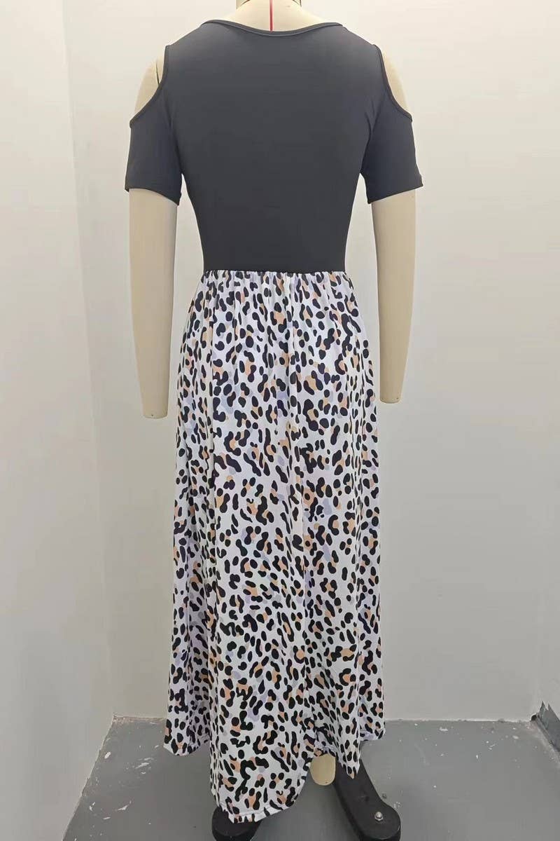 CWDMD2070_ROUND NECK FASHIONABLE SHORT SLEEVE LONG DRESS