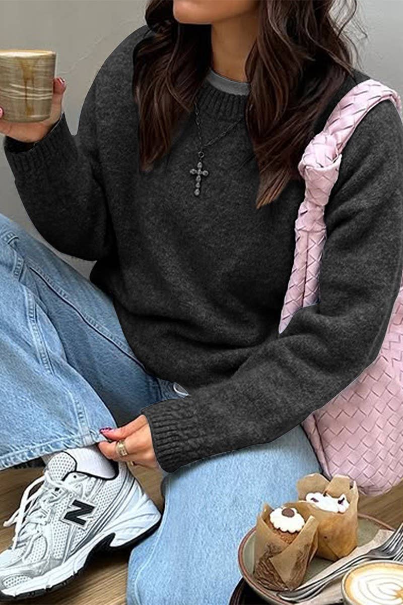 CWOSWL07523_SOLID COLOR LONGSLEEVED KNITTED PULLOVER SWEATER