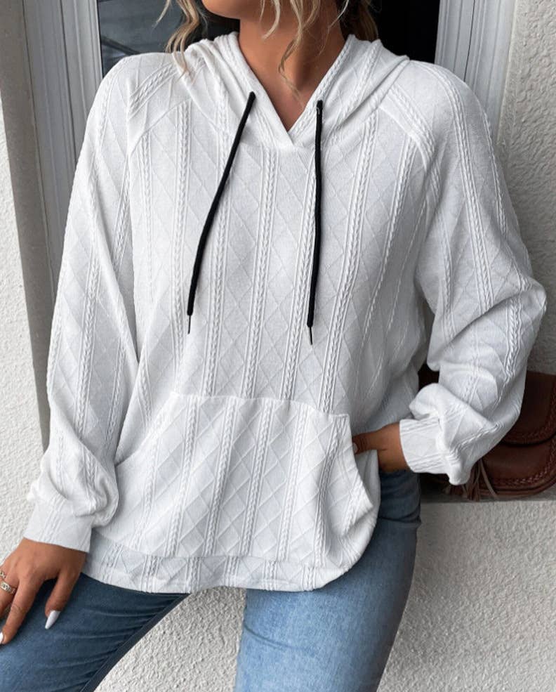 CASUAL JACQUARD LOOSE SOLID COLOR HOODIE