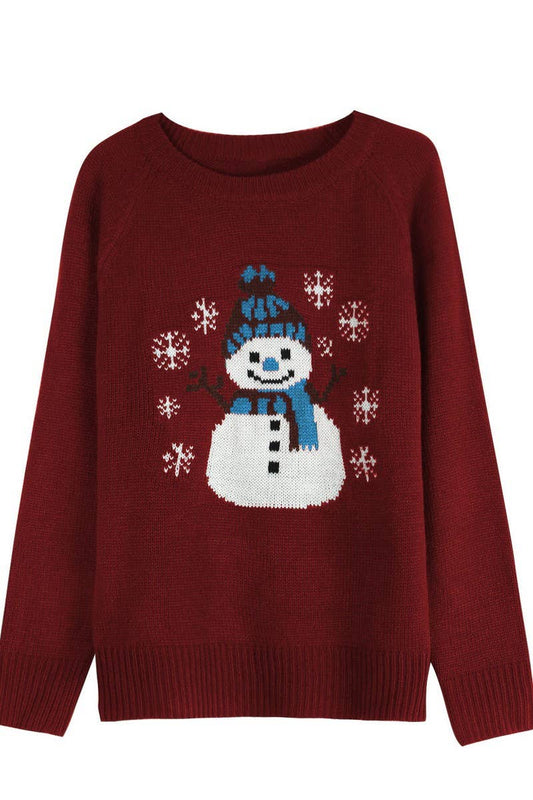 CWOSWL07364_CHRISTMAS SNOWMAN EMBROIDERED PULLOVER SWEATER