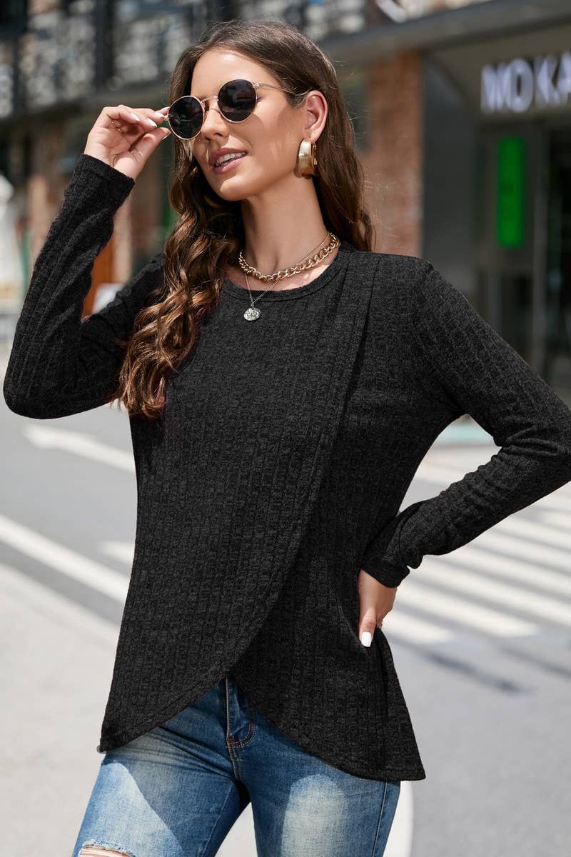 CWTBLL3654_SPRING AND AUTUMN NICHE SLIT LARGE SIZE TOPS