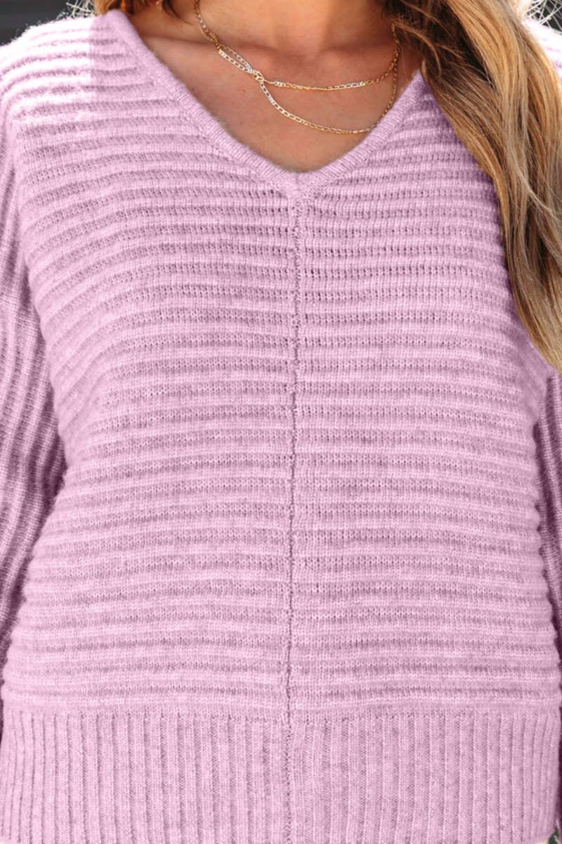 CWOSWL6628_KNITTED V-NECK COMMUTER LONG-SLEEVED SWEATER