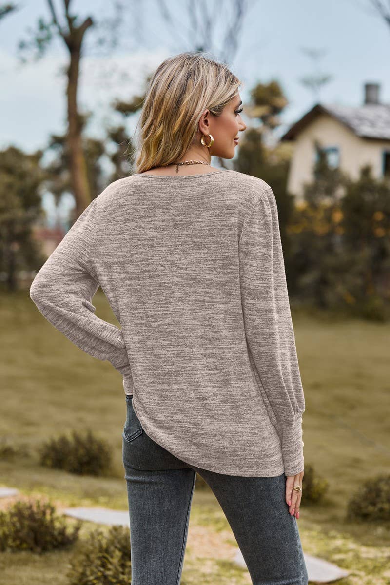 CWTBLL3688_SOLID COLOR ROUND NECK LOOSE CASUAL LONG SLEEVE T